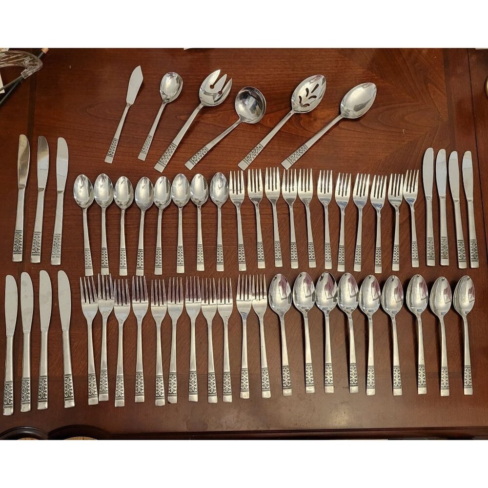 68-Piece Rogers Stainless Steel Flatware Set With Decorative Handle Design